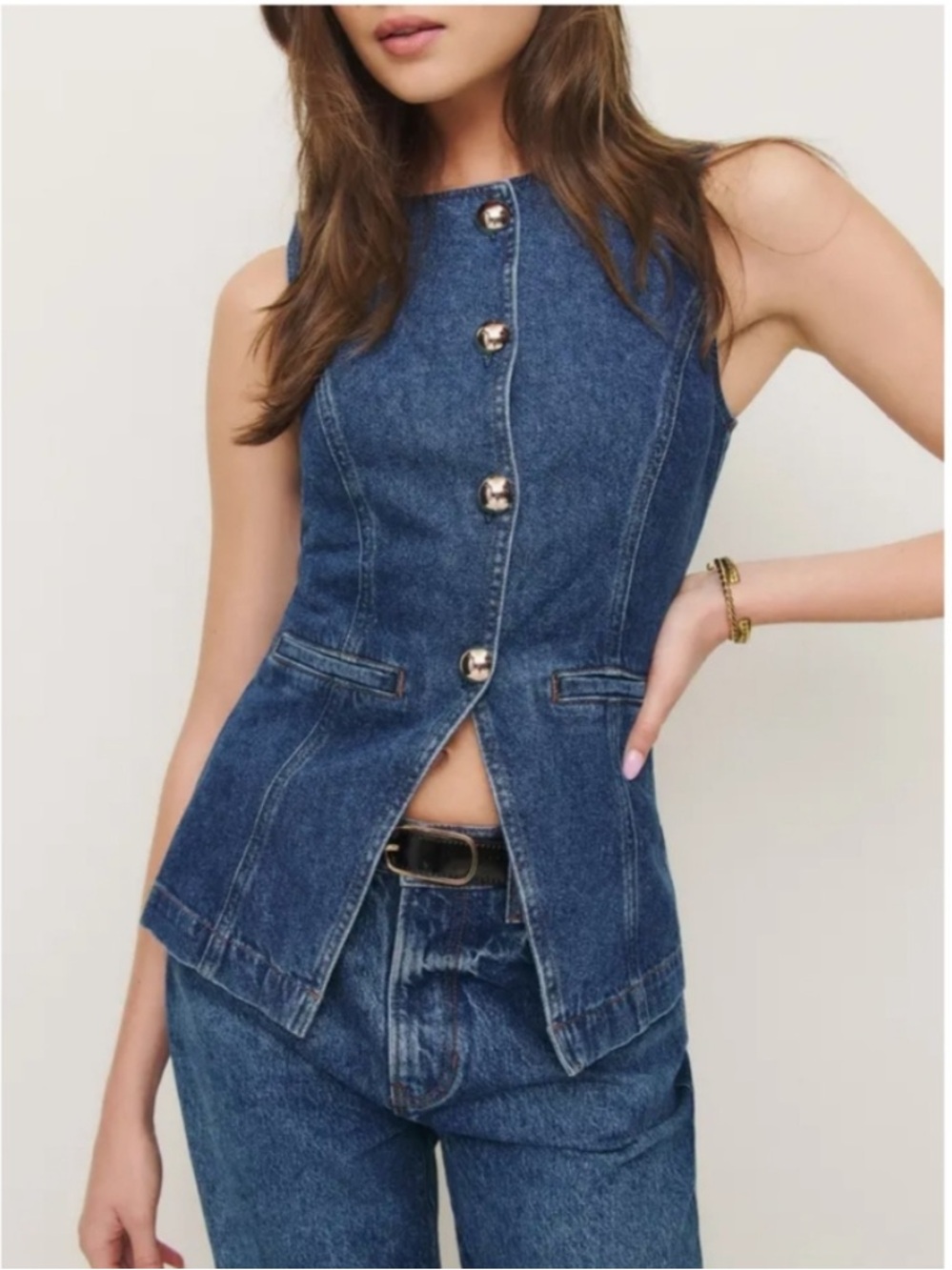 Sincerly Jules Dark Blue Denim Button Front Vest